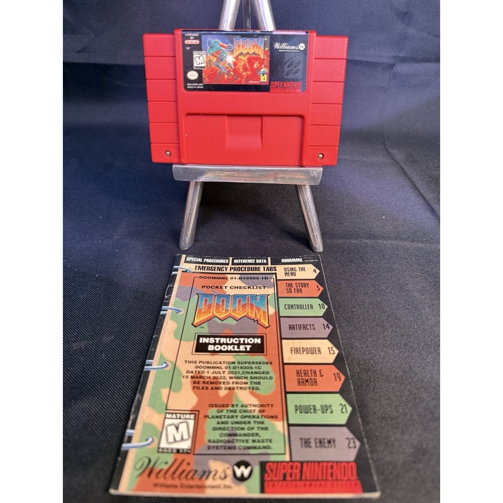 Doom Super Nintendo SNES Authentic Game Red Cartridge Manual Williams SNS-AD8E